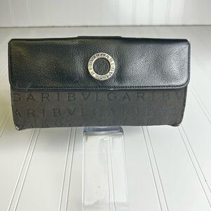 Bulgari Black Leather, Snap Closure Women's Long Wallet